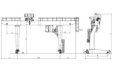 L leg hoist trolley gantry crane drawing