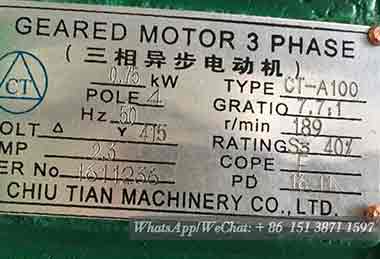Geared motor name plate of electric hoist for sale Australia