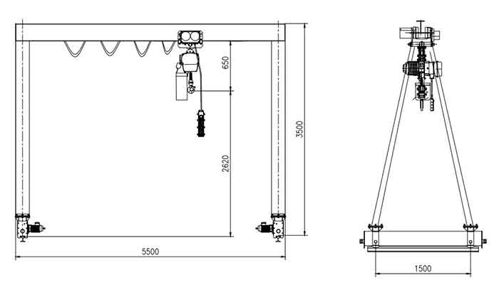 Rail travelling small gantry crane drawing 