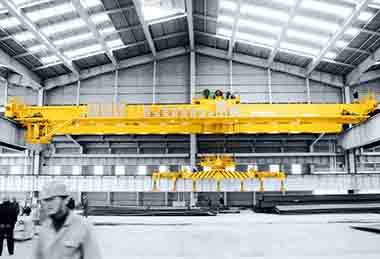QL double girder overhead crane with electromagnetic beam spreader for steel plate handling 
