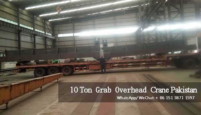 Main girder production of 10 ton grab bucket overhead crane for sale Pakistan 