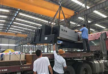 50 ton electric hoist loaded into truck for delivery to USA