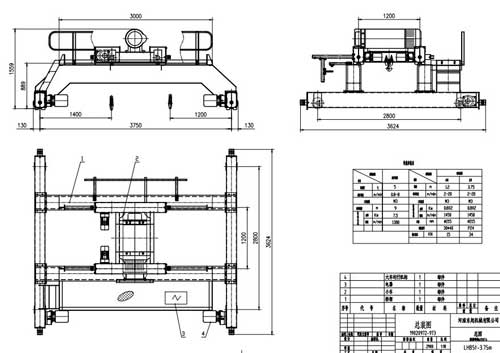 Double girder overhead crane drawing with specifications of 5 ton -3.75 ton - 9m lifting height , click to download crane drawing pdf