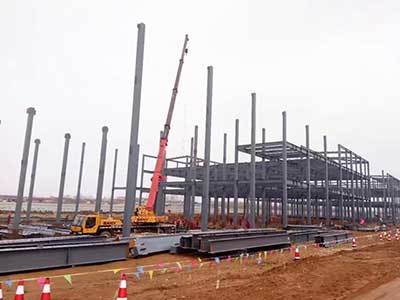 steel column erection of crane steel building 