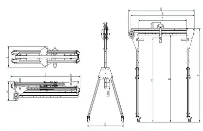 LT5 Foldable Aluminum Gantry Crane 2 Ton 3Ton drawing for your reference LT5 Foldable Aluminum Gantry Crane 2 Ton 3Ton drawing for your reference