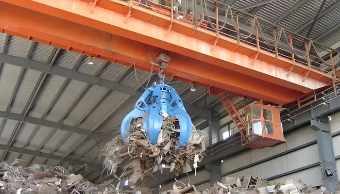 overhead crane with grab bucket for steel scrap handling 