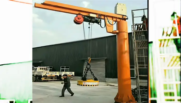 Pillar jib crane for scrap handling for outdoor use 