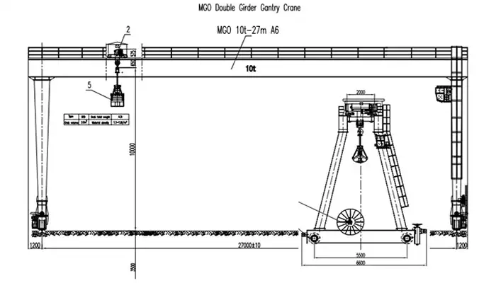 Double girder gantry crane 10 ton design drawing