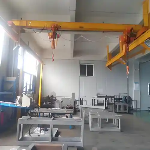 3 ton electric chain hoist overhead crane wtih customized runway, half freestanding and half ceiling mounted 