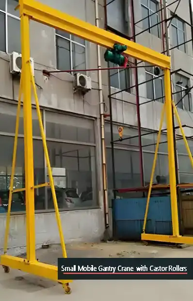 Small mobile gantry crane with castor rollers