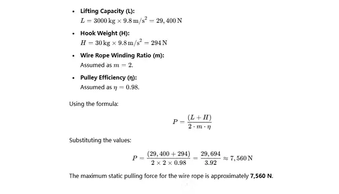 Wire Rope Calculations for the NR3T-45M Hoist