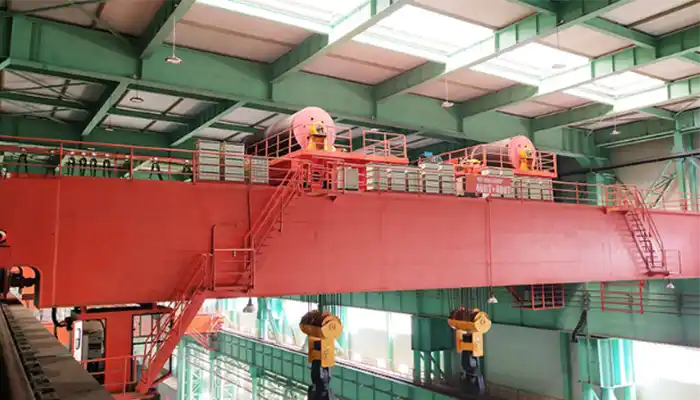 heavy duty double girder overhead crane with double trolleys for long and heavy loads handling 