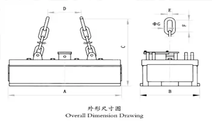 Overall dimension drawing of electromagnetic lifter 