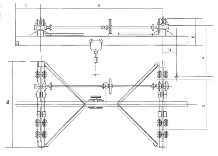 manual powered single girder overhead suspended crane drawing