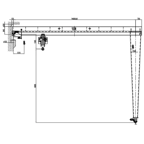 BMH 10 Ton 14m × 6m A3 Single Girder Semi-Gantry Crane Drawing