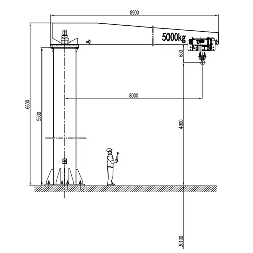 5t Pillar Jib Crane Drawing - BZ5t-8m A5 NR Hoist 360°