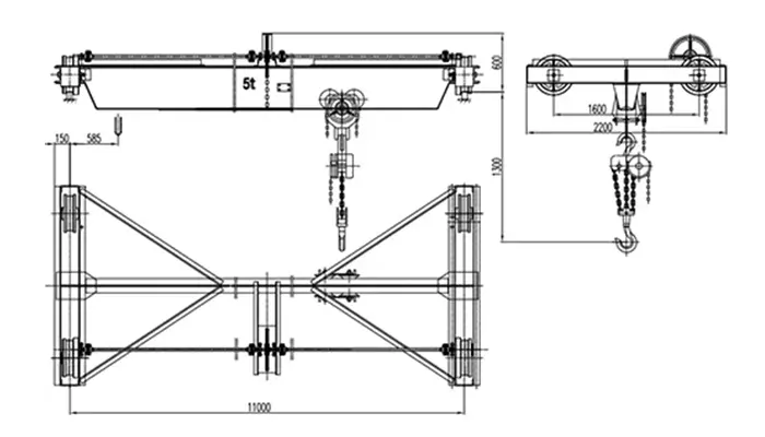  Manual Overhead Crane 5 Ton - S11m - H9.5m 