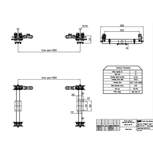 End Carriage 3.2 Ton S18m A5 4 Pairs for Single Girder Under Hung  Overhead Crane