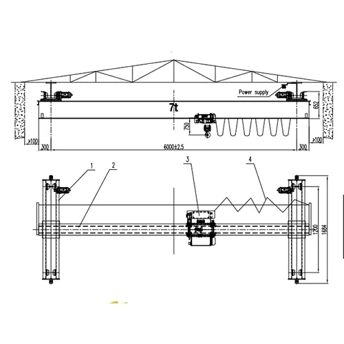 Underhung Crane 7 Ton S6m H12m NR71 Hoist | Underslung Crane Drawing