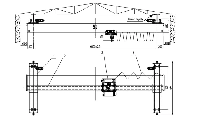 Underhung Crane 5 Ton - S6m - H25m A5 High Lift drawing