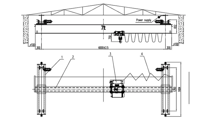Underhung Crane 7 Ton S6m H12m NR71 Hoist | Underslung Crane Drawing