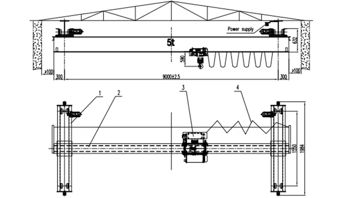 A6 Duty Underhung Crane 5 Ton S9m H10m Heavy-Duty 