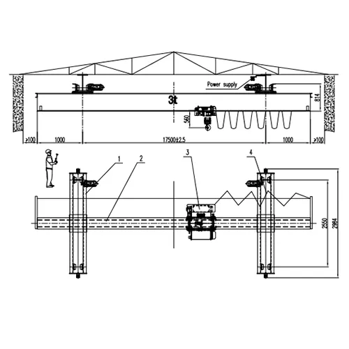 Underhung Overhead Crane 3 Ton - S17.5m - A5 × 2 Units for Tandem Lifting 