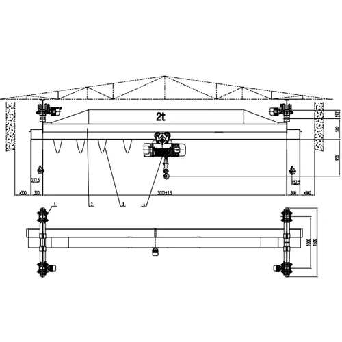  Ceiling Mounted Crane 2 Ton S3m H24m Underhung Bridge