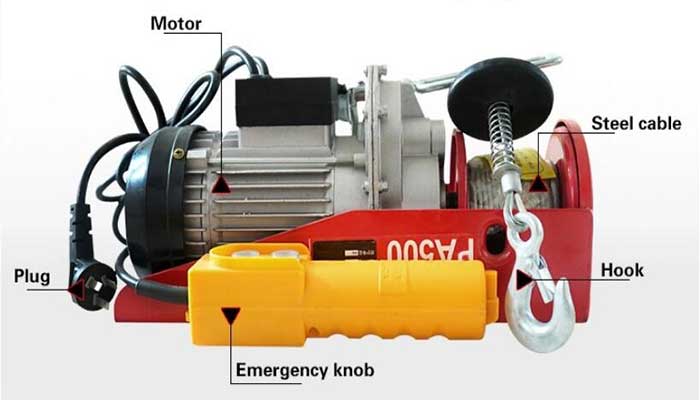 Fixed type mini electric wire rope hoists with double hooks
