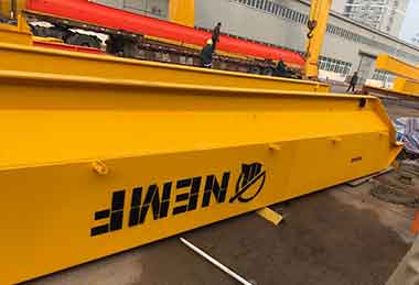 12 ton overhead crane main girder, made of U shaped box girder + I beam, painted with Dominica client's logo. 