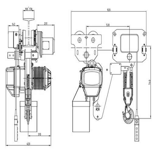5 ton low headroom electric chain hoist to Malaysia design drawing