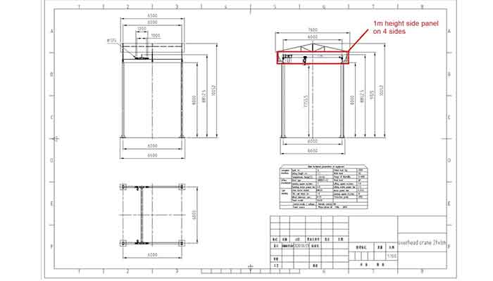 2 ton freestanding overhead crane drawing 