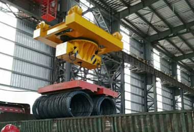 Coiled rebar handling overhead electromagnetic crane system 