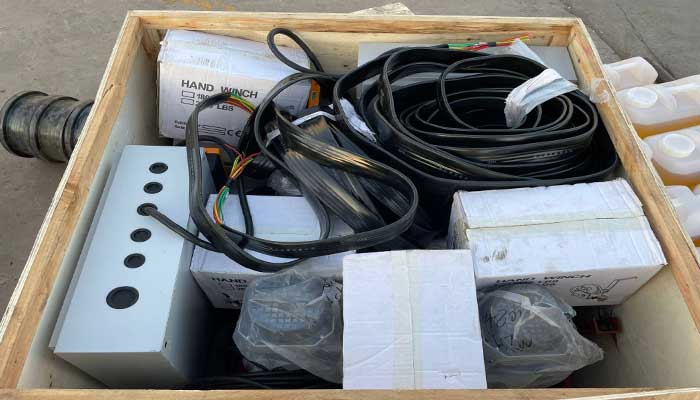 Electric parts and components packed in wooden cases 