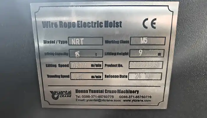 15 ton electric hoist 9 m lifting height 