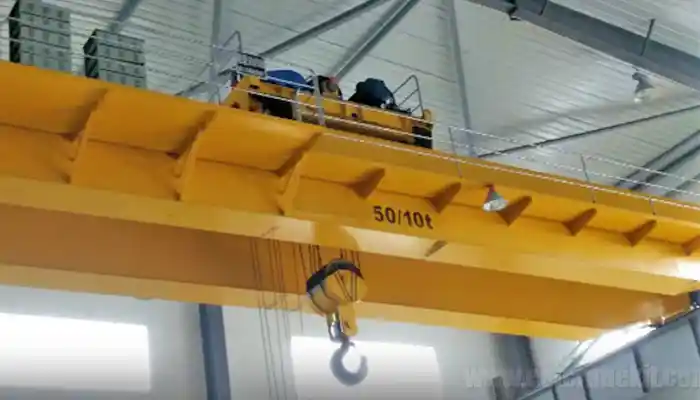 50/10 ton overhead crane for heavy material handling with 50 ton hook and 10 ton hook 