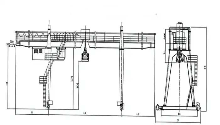 drawing of grab bucket goliath crane double girder design drawing for your reference