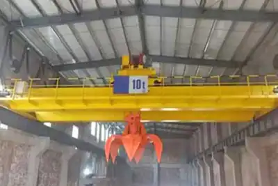 Double girder overhead crane with grab , the grab bucke will take your vertical space, which needs your workshop with enough headroom. 