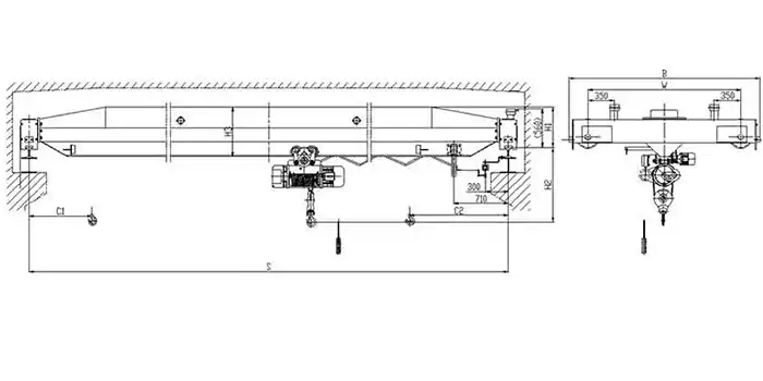 Electric single girder top running overhead travelling crane general drawing 
