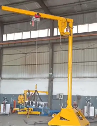 Small portable jib crane on wheels for light duty material handling 