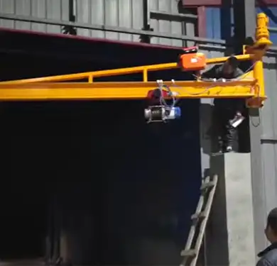 screen short of 500kg woall mounted jib crane intalled on H Beam of doorway