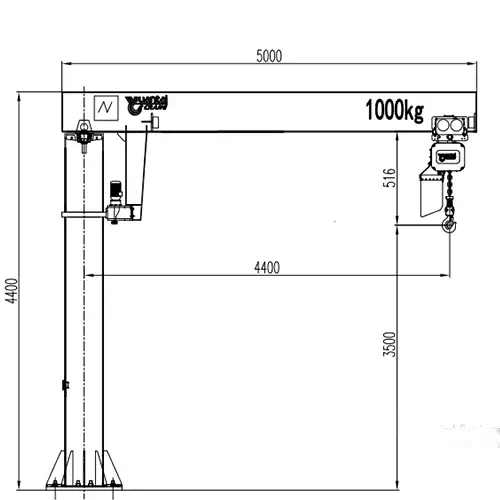 BZ 1t Pillar Jib Crane Drawing Valid Radius 4.4m, Lifting Height 3.5m, ISO A3