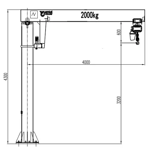 BZ 2T Pillar Jib Crane Drawing | 4.0m Radius, 3.2m Lift, ISO A5