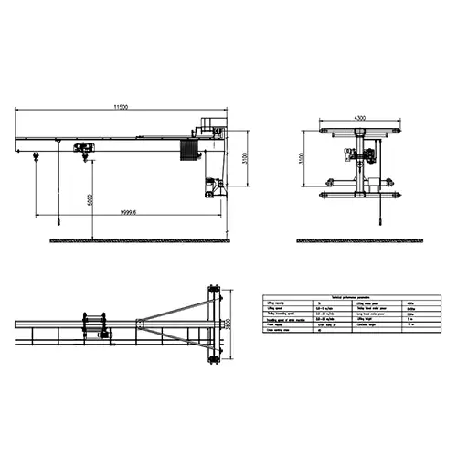 5 Ton Wall Traveling Jib Crane Drawing 10m Cantilever 5m Lift
