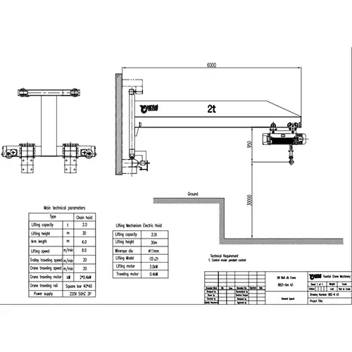2 Ton Wall Traveling Jib Crane Drawing - BB2t-6m A3 