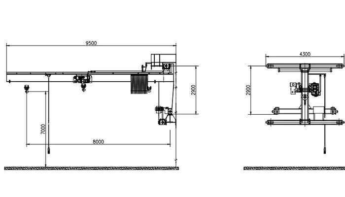 3 Ton Wall Traveling Jib Crane Drawing 8m Cantilever 7m Lift (ISO A5, 575V 60Hz 3P)