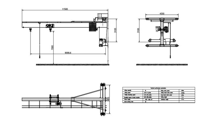 5 Ton Wall Traveling Jib Crane 10m Cantilever 7m Lift