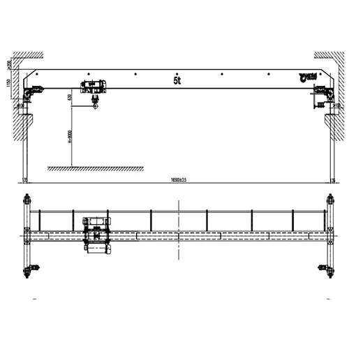 5 Ton Single Girder Overhead Crane Drawing - YT-HD5-16.5m A6