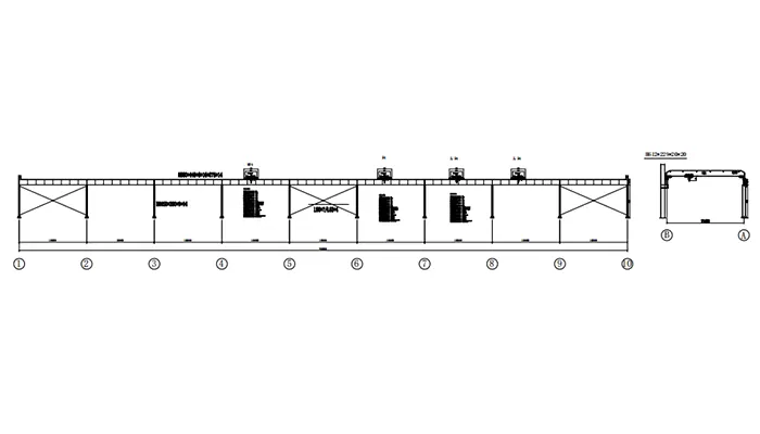 Steel Structure Plan Drawing for 4 YT-HD Overhead Cranes 11.4m Span 90m Runway