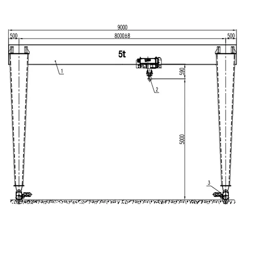  5 Ton European Single Girder Gantry Crane Drawing & 3D Model - MHO 5t-8m A5